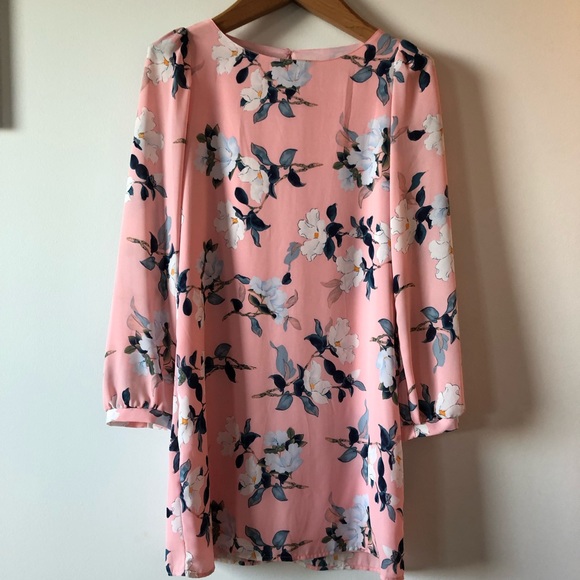 Blush Pink Floral Print Long Sleeve Shift Dress - Picture 5 of 6